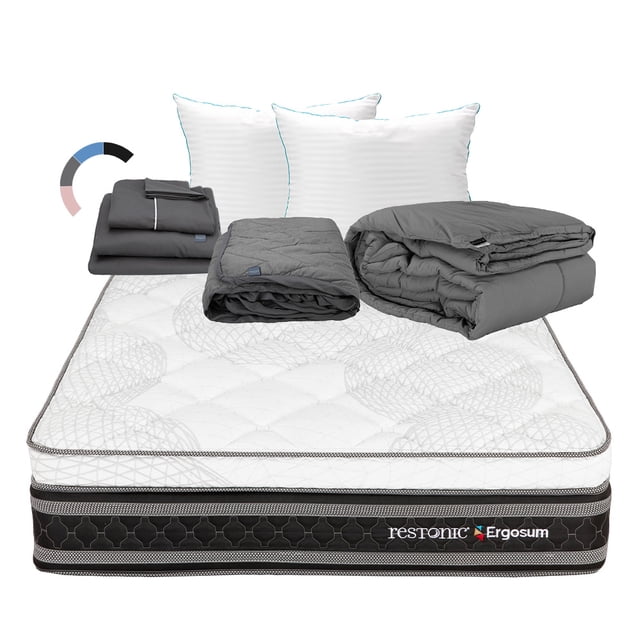 Colchón King Size Restonic Ergosum Almohadas Royal Twin Protector Lux Sábanas Royal Edredón Homy