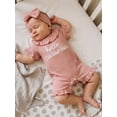 thumbnail image 5 of BemeyourBBs Preemie Baby Girl Summer Clothes Baby Girl Newborn Hospital Going Home Outfits Waffled Romper I'm New Here Letter Bow Embroidery Short Sleeve Jumpsuit and Headband Set, 5 of 9