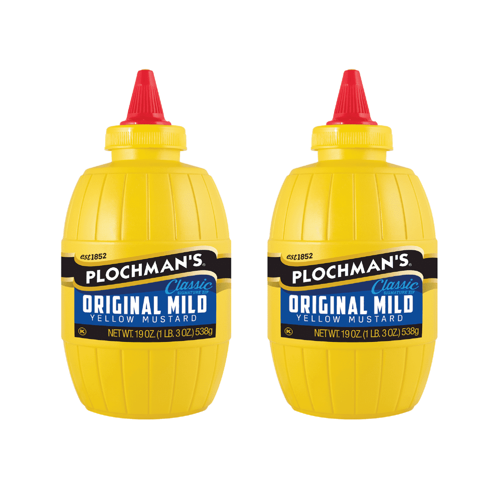 Plochman's Original Mild Classic Yellow Mustard, Classic Signature Zip, 19 Ounce Bottle, 2Pack
