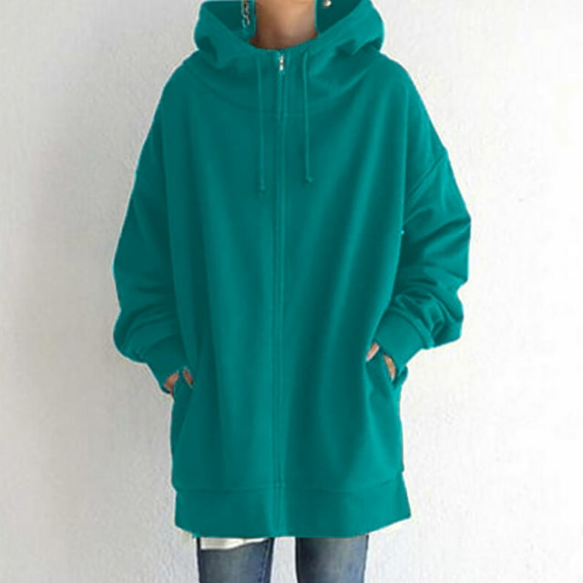 cllios Vestes à Capuche pour Femmes, Sweat à Capuche à Fermeture à Glissière, Col Rond, Grande Taille, Manches Longues, Coupe Classique