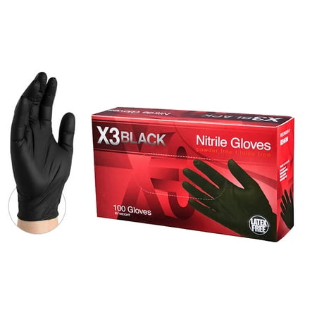 AMMEX BX3 Nitrile Latex-Free Industrial Gloves XX-Large, Black,