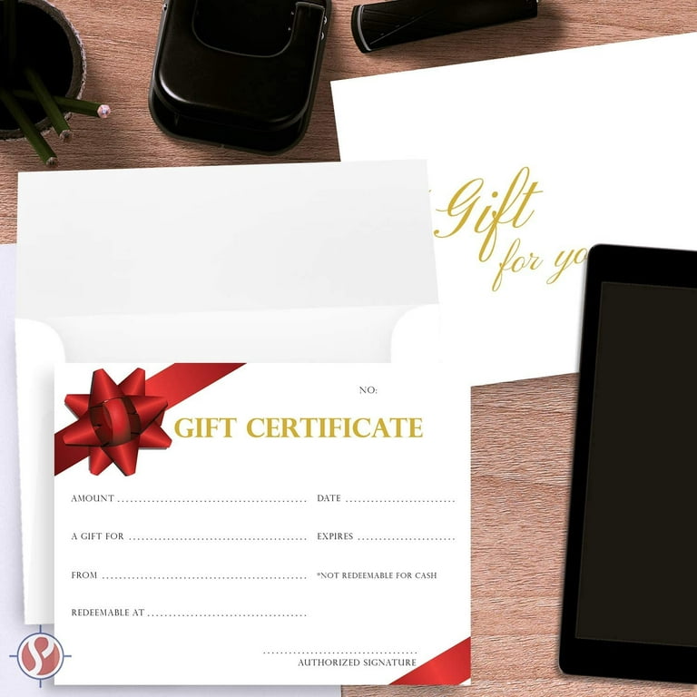  Blank Gift Certificates for Business - 25 Gold Foil Gift  Certificate Cards with Envelopes for Spa, Salon, Restaurants, Custom Client  Vouchers for Birthday, Work Gift Card - 3.75x7.5 : Office Products