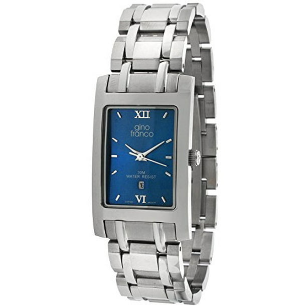 Gino Franco Men's Rectangular Case Blue Dial Stainless Steel Bracelet Watch  #988BL