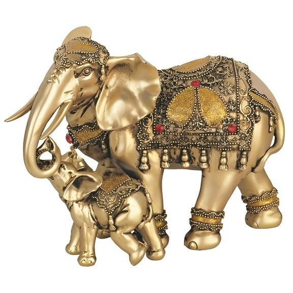 FC Design 6.5"H Brass Color Thai Elephant with Calf Figurine Statue Sculpture Ornament Decoration Home/Room Decor and Unique Gift Ideas for Housewarming, Holidays and Birthdays