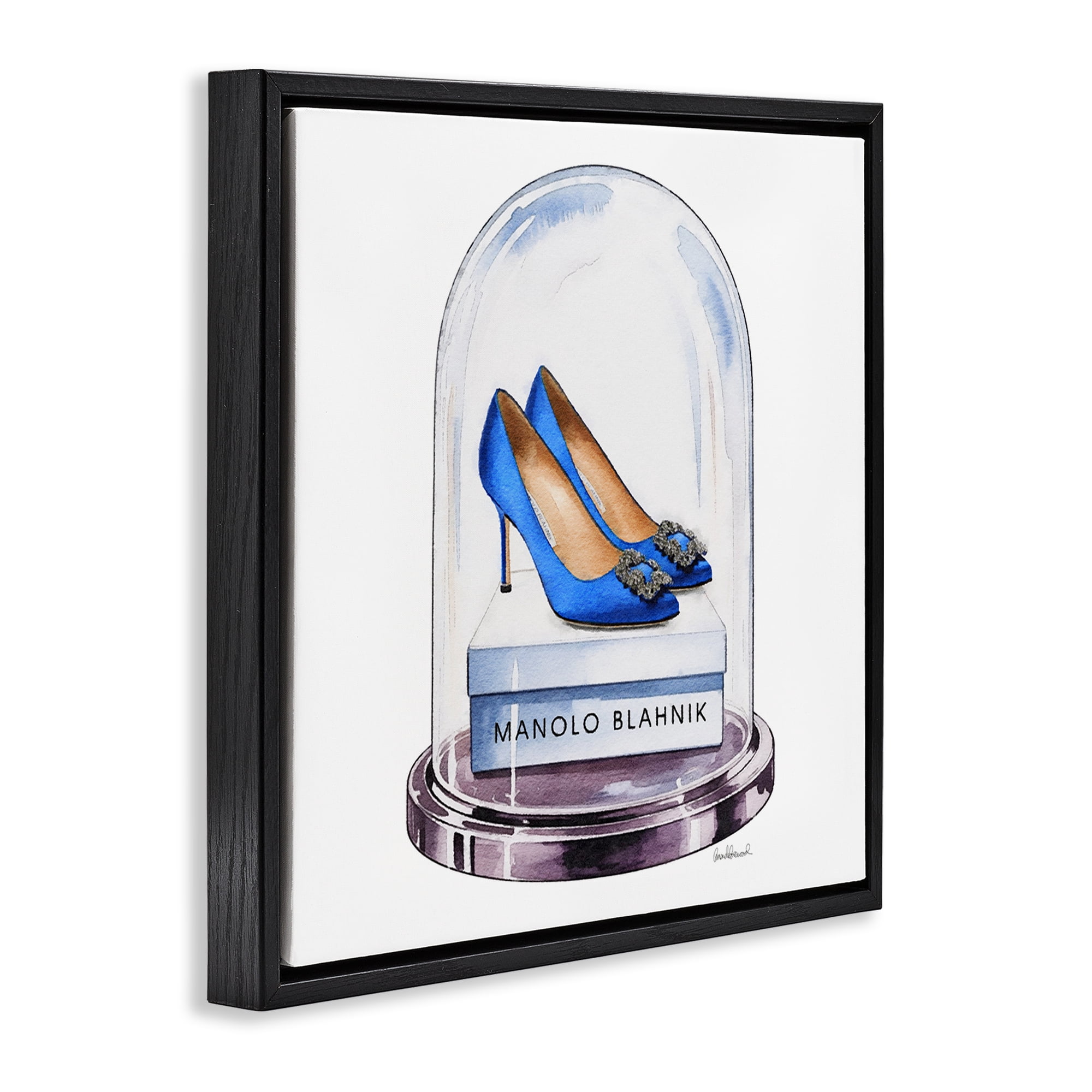 Stupell Industries Blue Heels in Bell Jar Black Framed Floater Canvas Wall Art, design by Amanda Greenwood