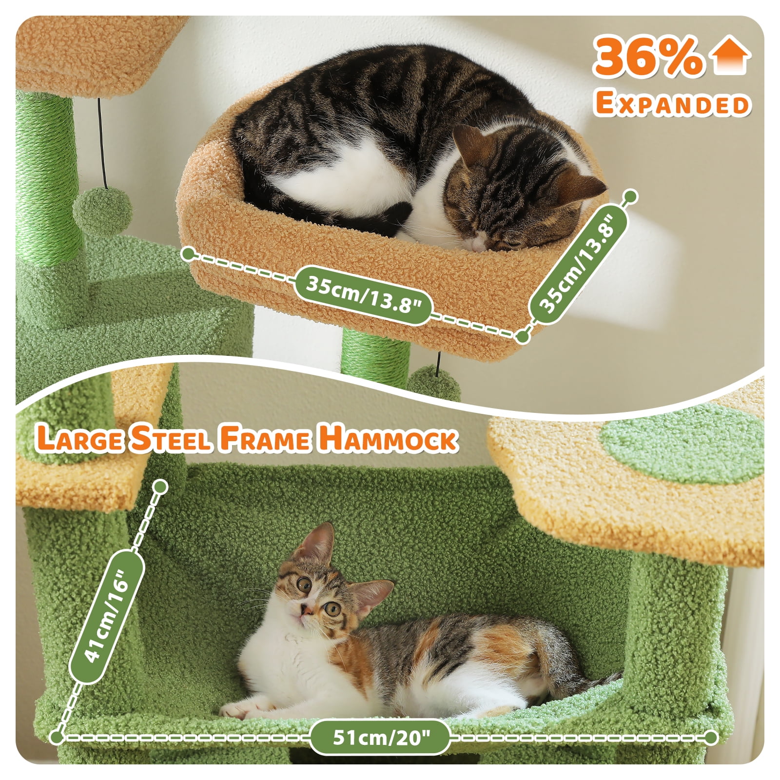 Pefilos 81" Tall Cat Tree for Large Cats, Heavy Duty Cat Tower with 2 Perches, 2 Condos and Spacious Hammock, Large Condo with 7 Scratching Posts, Green