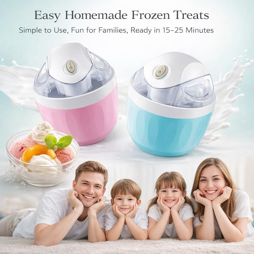 Small Home Mini Ice Cream Maker, 17 Oz Mini Ice Cream Machine with Pre-Frozen Bowl, One-Touch Frozen Yogurt, Gelato and Sorbet Maker, Compact Dessert Maker for Home Kitchen (Blue)