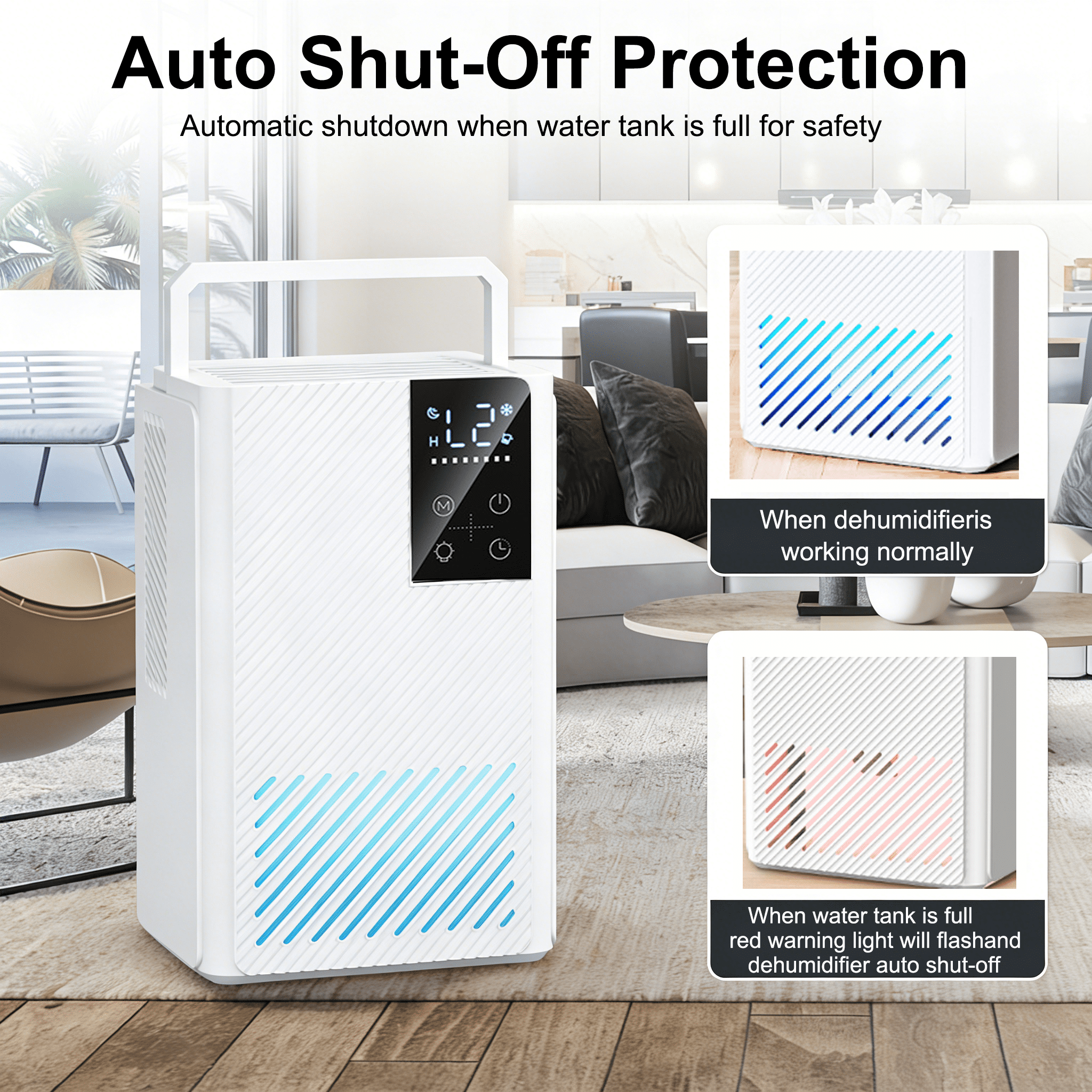 Dehumidifier for Home, 67 oz Water Tank Small Dehumidifier Bedroom Bathroom Auto Shut Off 7 Color LED Light