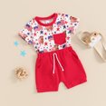 thumbnail image 2 of Okbabeha Kids Boys 4th of july Shorts Set,Short Sleeve Stars Stripes Print Shirt+Elastic Waist Shorts fourth of July Outfit, 2 of 7