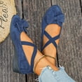 thumbnail image 5 of Women's Bowknot Suede Dress Ballet Flats Low Wedge Pointed Toe Slip On Loafers with Elastic Ankle Strap Casual Dress Shoes Red Size 6, 5 of 9