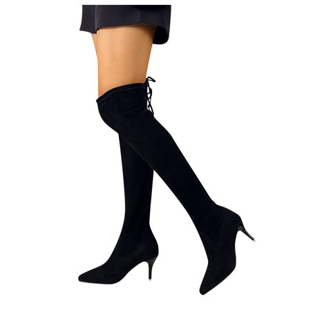 

(7Cm)Women s Over Knee Boots Sleeve Fashion Heel High Pointed Boots The Elastic Suede Women s Boots