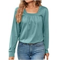 thumbnail image 5 of Xihbxyly Tops Tops for Women 2025 Women's Fashion Solid Color Square Neck Pleated Long Sleeve Loose T-Shirt Top Casual Loose Tunic Tops Blouses, 5 of 5