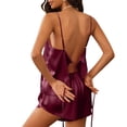 thumbnail image 5 of Tnhcen Women's Burgundy Satin Pajama Set 2 Piece - Cami Top & Shorts Sleepwear Loungewear, Soft Stretchy Plus Size S-2XL Comfortable Nightwear, 5 of 6