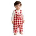 thumbnail image 3 of Ulanda Newborn Infant Baby Boy Christmas Clothes Long Sleeve Romper Top Gingham Plaid Overall Pants 2Pcs Fall Winter Outfits Set (Red, 9-12 Months), 3 of 7
