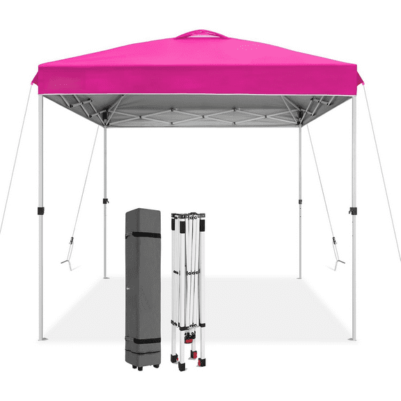 Pop Up Canopy Tent with Wheeled Carry Bag, 8 Stakes, 4 Ropes, Easy Set Up Tent Canopy, 8x8 ft, Pink