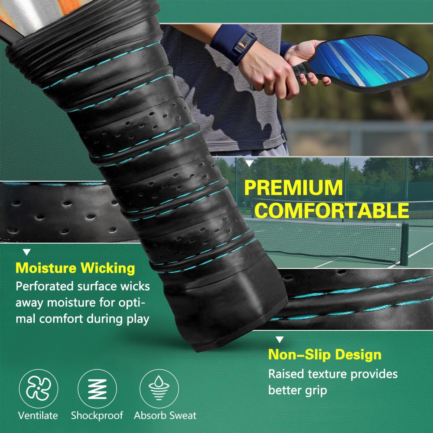 Pickleball Paddles Set Of 1, Fiberglass Surface, Speed, Lightning, Thunder Print, 1 Paddle, 2 Balls & Bag