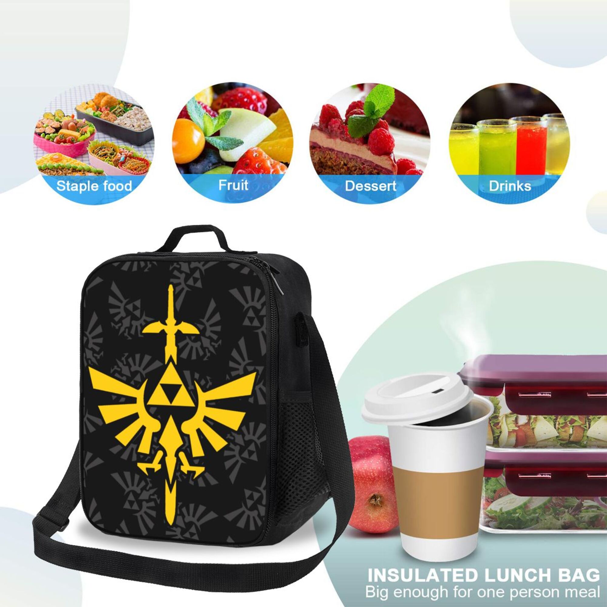 The Legend of Zelda Lunch Bag Lunch Box Lightweight Durable Lunch Tote Bag Portable Reusable Lunch Box Tote for Work Sport Picnic Camping
