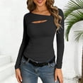 thumbnail image 2 of Womens Summer Tops Fashion Fall Clothes Cutout Tops Long Sleeve Ribbed Slim Shirts Tee Tshirts on Sale, 2 of 4
