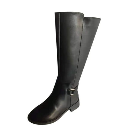 

KBKYBUYZ Women s Shoes Stylish Solid Color Minimalistic British Style Solid Round Toe Low Heel Knight Boots