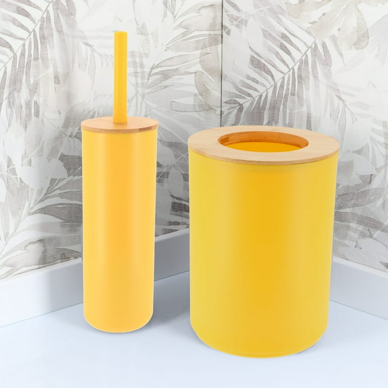 Yellow Toilet Brush and Holder Set Padang with Bamboo Top Stylish Bathroom Cleaning Solution for Modern Homes