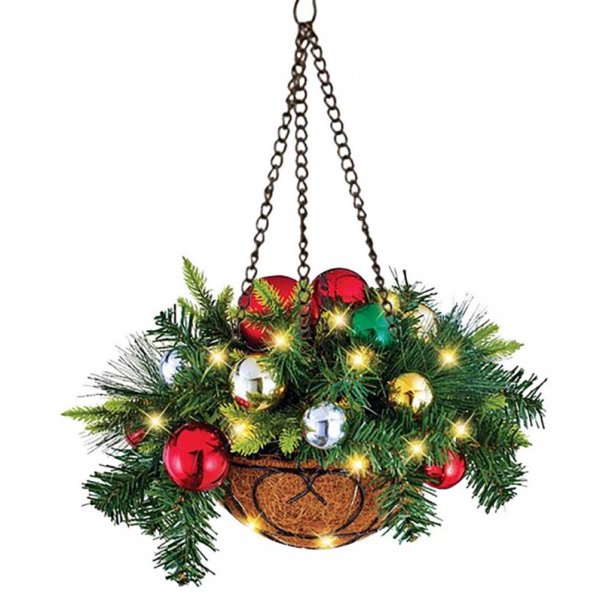 Xmarks Artificial Christmas Hanging Basket, PreLit Hanging Planters