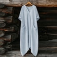 thumbnail image 4 of Women Kaftan Dresses Baggy Cotton Linen Maxi Dress V Neck 3/4 Sleeve Asymmetrical Hem Casual Long Dress with Pocket, 4 of 7