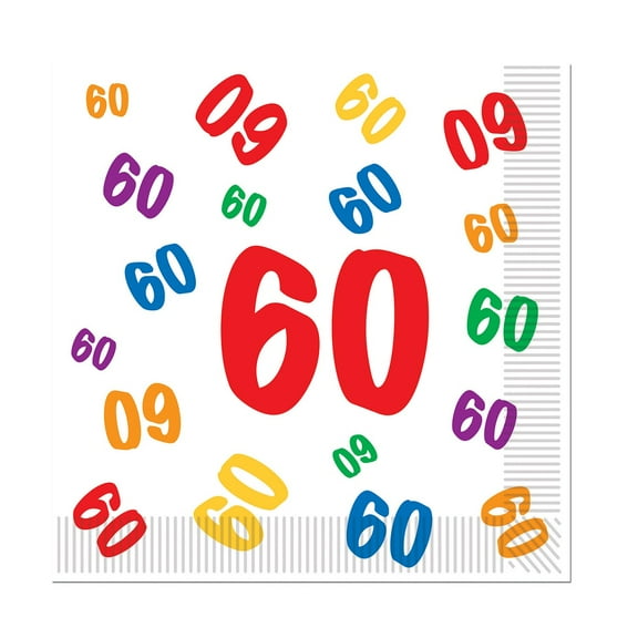 Club Pack of 192 White with Multi-Colored Assorted Color "60" Disposable 2-Ply Party Luncheon Napkins