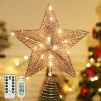 Lewondr Christmas Star Tree Topper,USB Powered Remote Controlled Star Tree Topper with Lights and Sequins for Holiday Xmas Decoration, Rose Gold