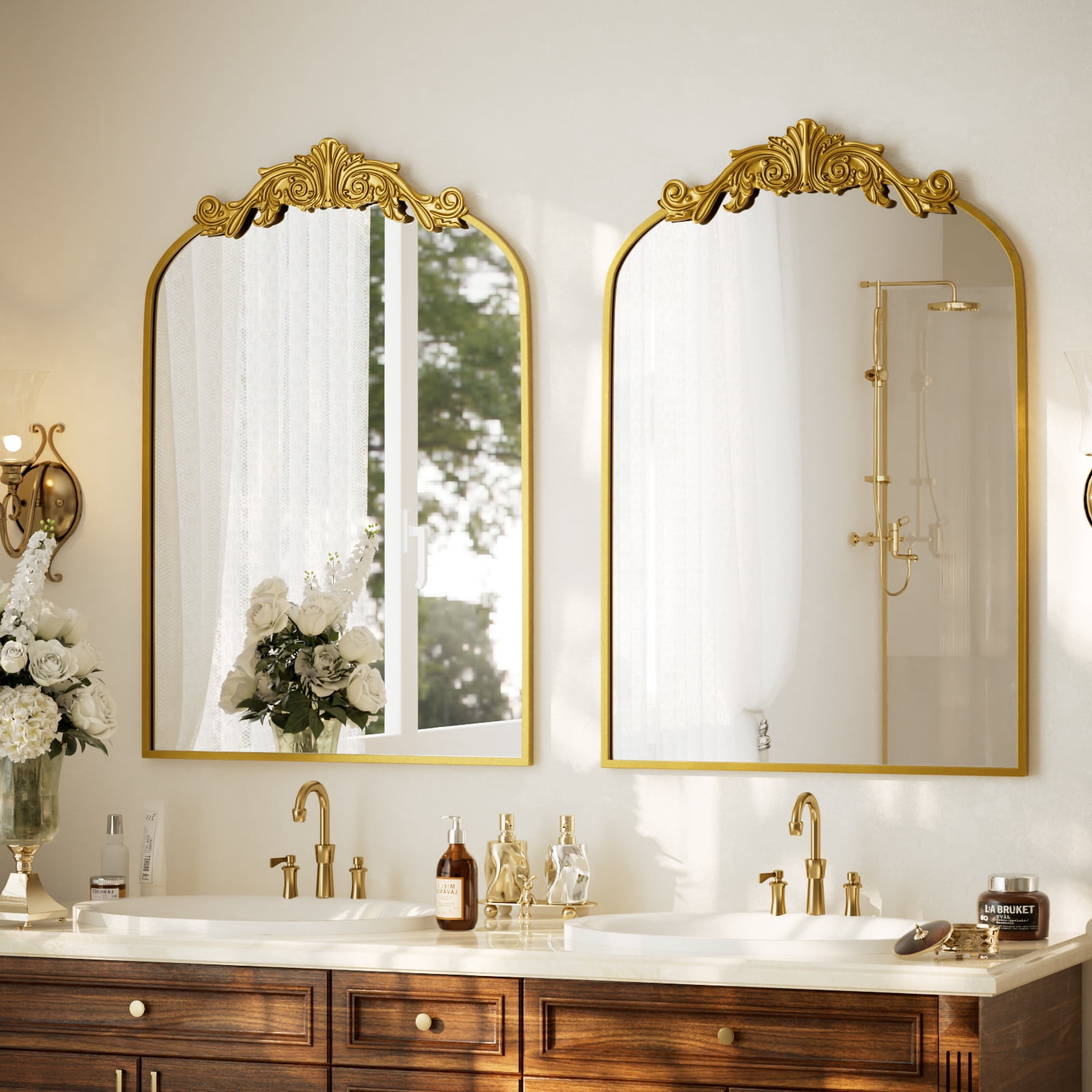 SHATTERVIEW 24"x36" Arched Wall Mirror Vintage Bathroom Mirror, Gold