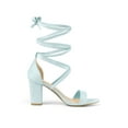 thumbnail image 3 of BLISSFUL STEP Women's Shoes Lace Up Chunky Heels Open Toe Faux Suede Sandals Sky Blue 7, 3 of 8