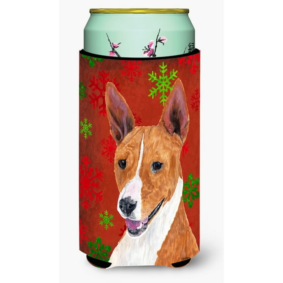 Basenji Red and Green Snowflakes Holiday Christmas Tall Boy Hugger