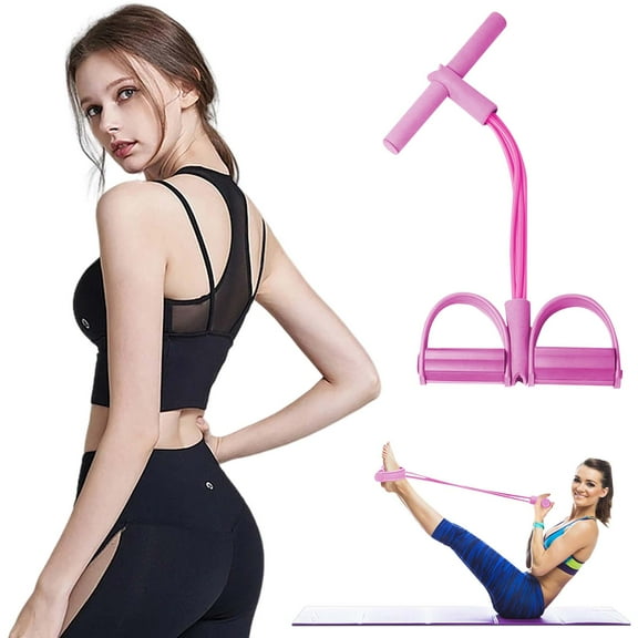 Foot Pedal Resistance Band,4-Tube Pedal Puller Resistance Rope,Yoga Elastic Exercise Bands, for Women Jump Fitness, Abdomen/Arm Weight/Waist/Leg Stretching Slimming Training (Pink)