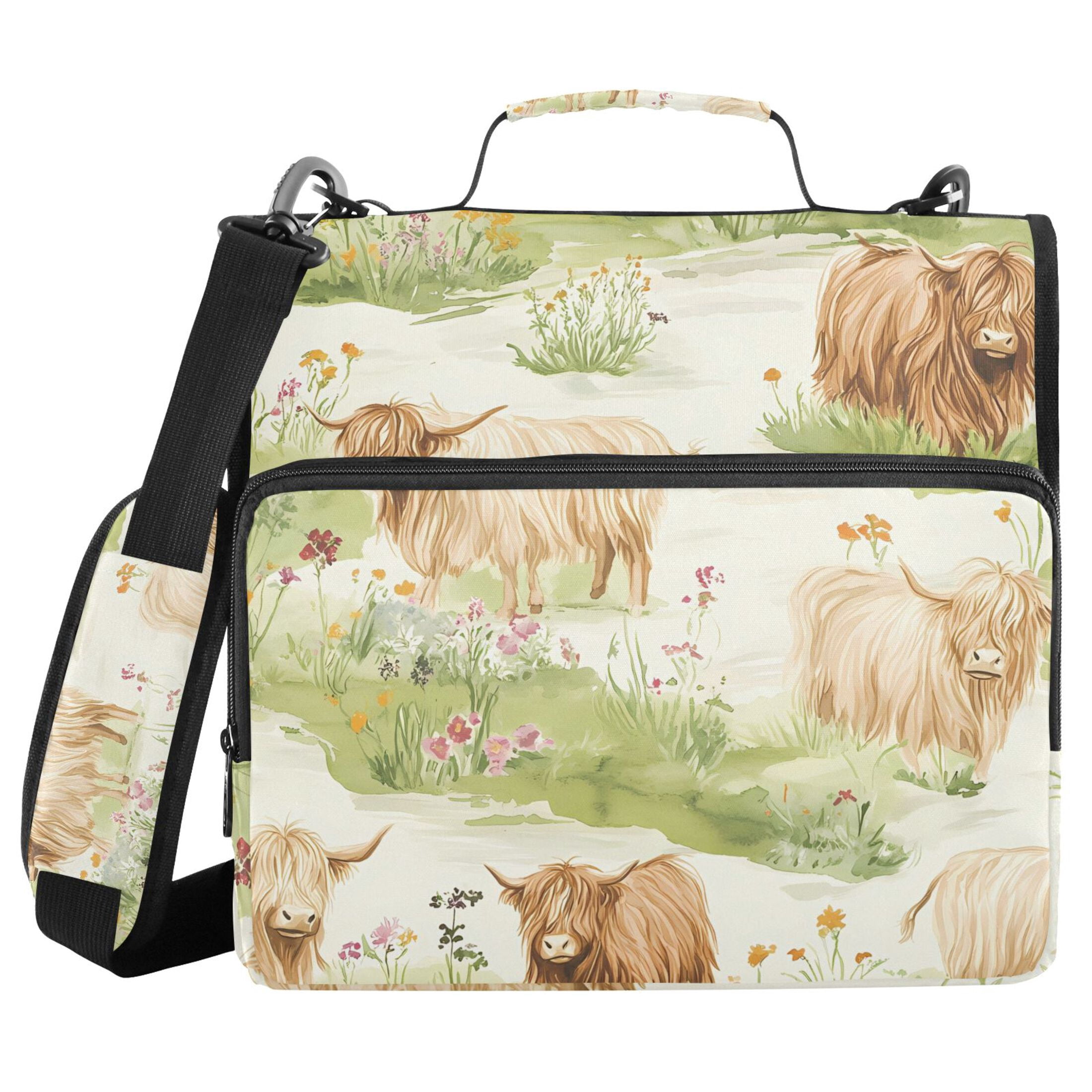 ALAZA Zipper Binder Highland Cattle Flower-w3 3 Ring Trapper Keeper File Folder Organizer Bag