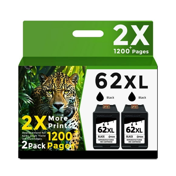 Ubinki 62XL Black High Yield Ink Cartridges Replacement for HP Ink 62 (HP62XL HP62 XL 2Pack) Fit for Envy 7640 5660 7645 5540 5640 OfficeJet 5740 5745 8040 250 200 Printers