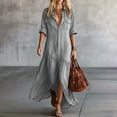 thumbnail image 4 of Blmnix Long Dresses Woman Dress Button Down Fit & Flare Flowy Dress Dress Gray Maxi Collared 3/4 Sleeve Exterior Pocket Summer Dresses XL, 4 of 6