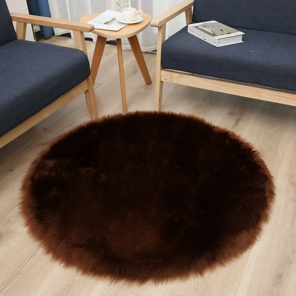 WEXIA Soft Round Faux Fur Sheepskin Area Rug Brown Shaggy Fluffy Rugs Long Plush Circle Floor Carpet Mat for Bedroom Living Room Decor 2x2ft
