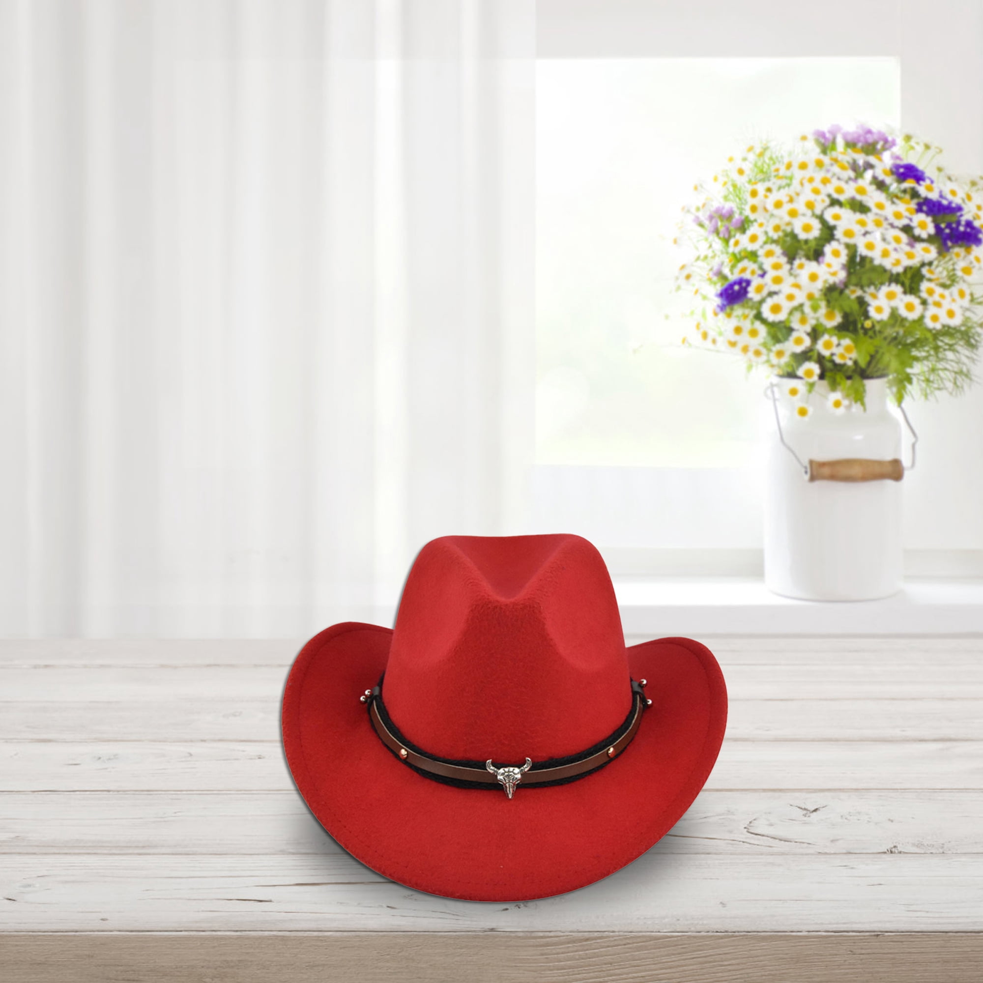 7584 Western Cowboy Hats For Women Men Felt Wide Brim Panama Hat With Belt Women Men Felt Wide Brim Western Cowboy Hats Belt Buckle  main image 2