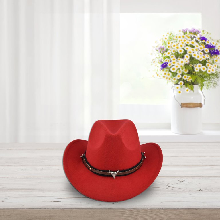 Women Men Felt Wide Brim Western Cowboy Hats Belt Buckle  display picture 2