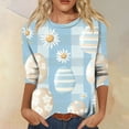 thumbnail image 2 of KDDYLITQ Women Easter Shirts Crew Neck 3/4 Sleeve Bunny Egg Hunt Print Pullover Carrots Soft Blouse Daisies Spring Vacation Tees Light Blue XL, 2 of 6