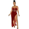 thumbnail image 1 of Gibobby Vestido de noche mujer Vestido de fiesta de recepción con dobladillo irregular de lentejuelas de malla con tirantes de color sólido sexy para mujer(Rojo,CH), 1 of 5
