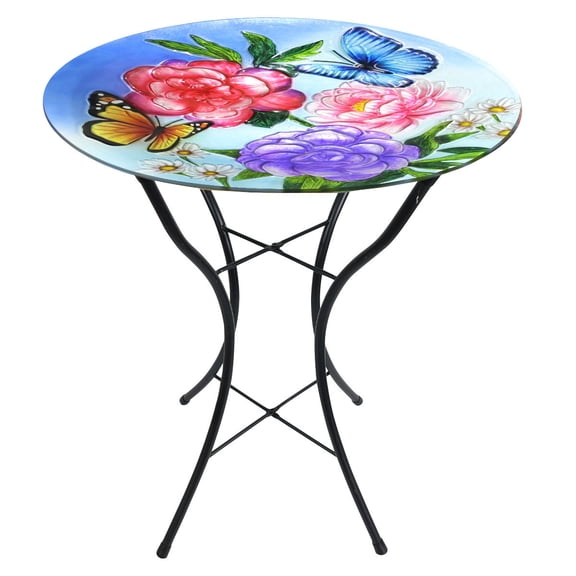 Briarwood Lane Butterflies and Peonies Glass Birdbath