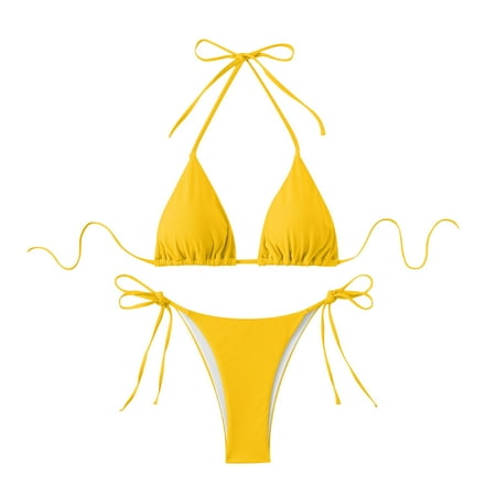 UTSJKR Womens Triangle Bikini Set Sexy Halter Strappy Top Thong Cheeky Bikini Swimsuits Two Piece Bathing Suit Summer Outfit Orange L
