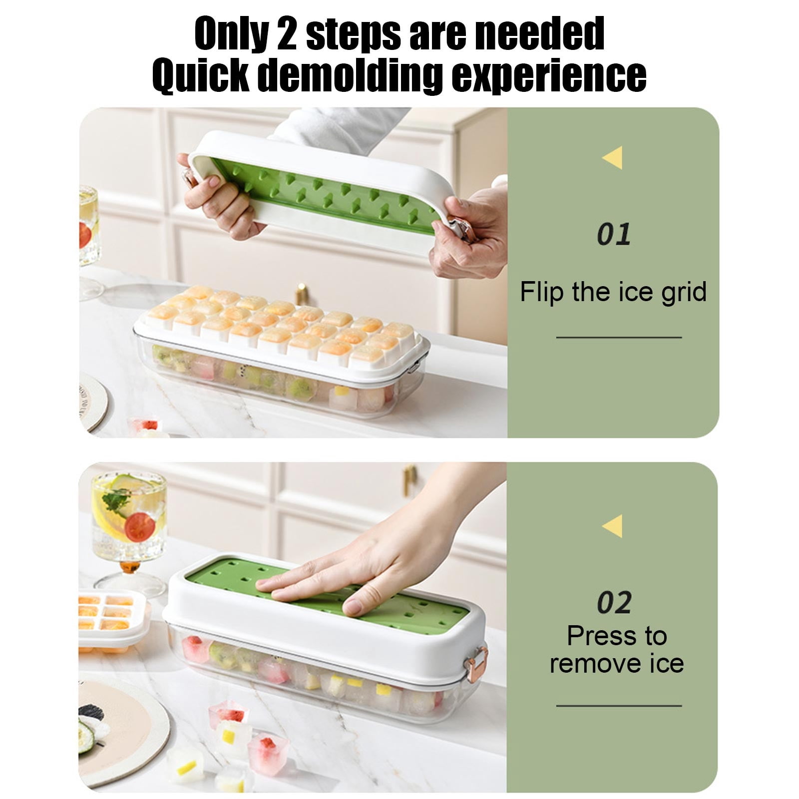 Werulen Press Type Ice Making Mold, One Click Release Ice Tray, Home Kitchen Ice Making Tray, Cold Drinks Freezer Storage Container, Freezer Ice Making Container, Ice Storage Box, Kitchen Ice Making