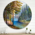 thumbnail image 2 of Designart 'Sunrise Glow Through The Pine & Fir Forest' Lake House Circle Metal Wall Art 29x29 - Disc of 29, 2 of 5