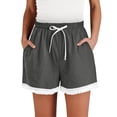 thumbnail image 2 of Women's Lace Trim Shorts, High Waisted Linen Look Casual Shorts with Drawstring and Pockets, Summer Beach Vacation Resort Outdoor Daily Wear Loose Fit Flowy Bottoms Gray XL, 2 of 7