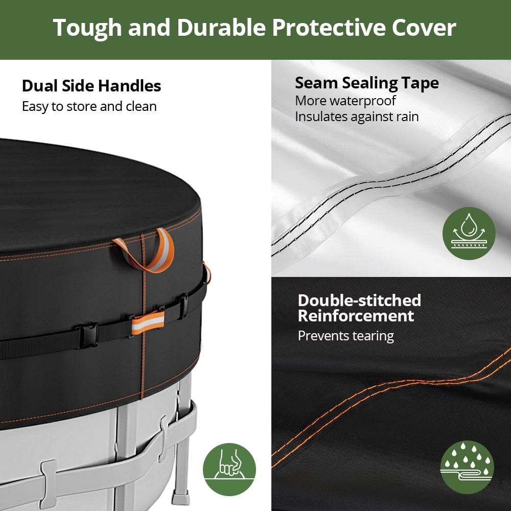 18 Ft Round Pool Cover with Reflective Strips, Swimming Pool Cover for Above Ground Pools, Solar Cover Including Rope Tie and Luminous Ground Nails, PU Tarp Snug Fit for UV Protected