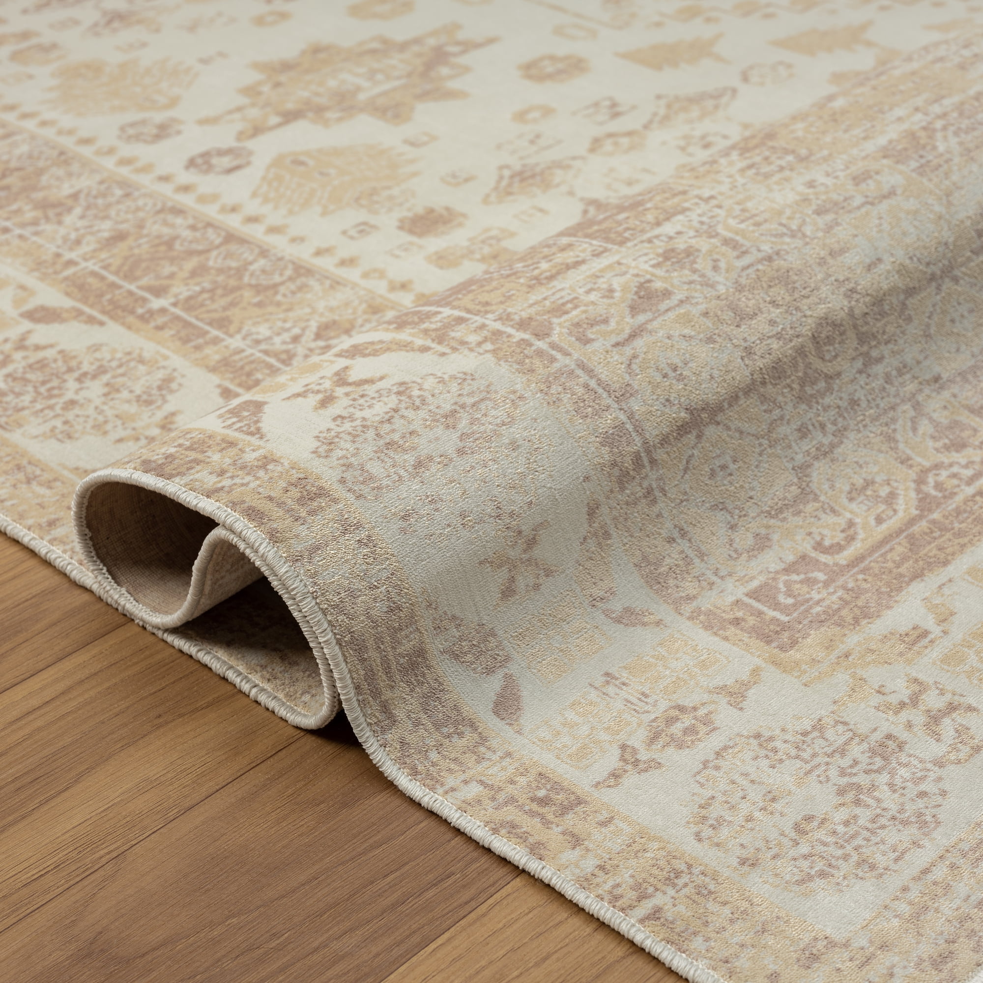LR Home Brooke 7'10" x 9'10" Ivory/Beige Oriental Waterproof Non-Slip Machine Washable Indoor Area Rug