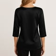 thumbnail image 4 of Hearthz Silk Satin Blouses for Women Dressy Cowl Neck 3/4 Length Sleeve Womens Tops Loose Basic Shirt Tshirt Business Work Casual Outfit, 4 of 7