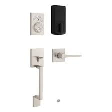 Weiser Branton x Daylon x Elements Electronic Deadbolt Satin Nickel Exterior Door Handle Set/Keyless Lock