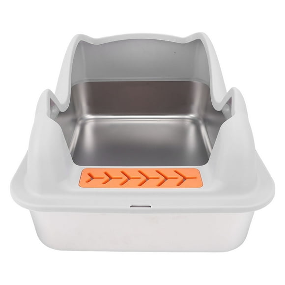 Stainless Steel Cat Litter Box, Metal High Sided Cat Pan with Litter Scoop, Indoor Litter Tray, Non Stick, Easy to Clean, Pet Toilet Metal Litter Pan Tray with High Wall Sides